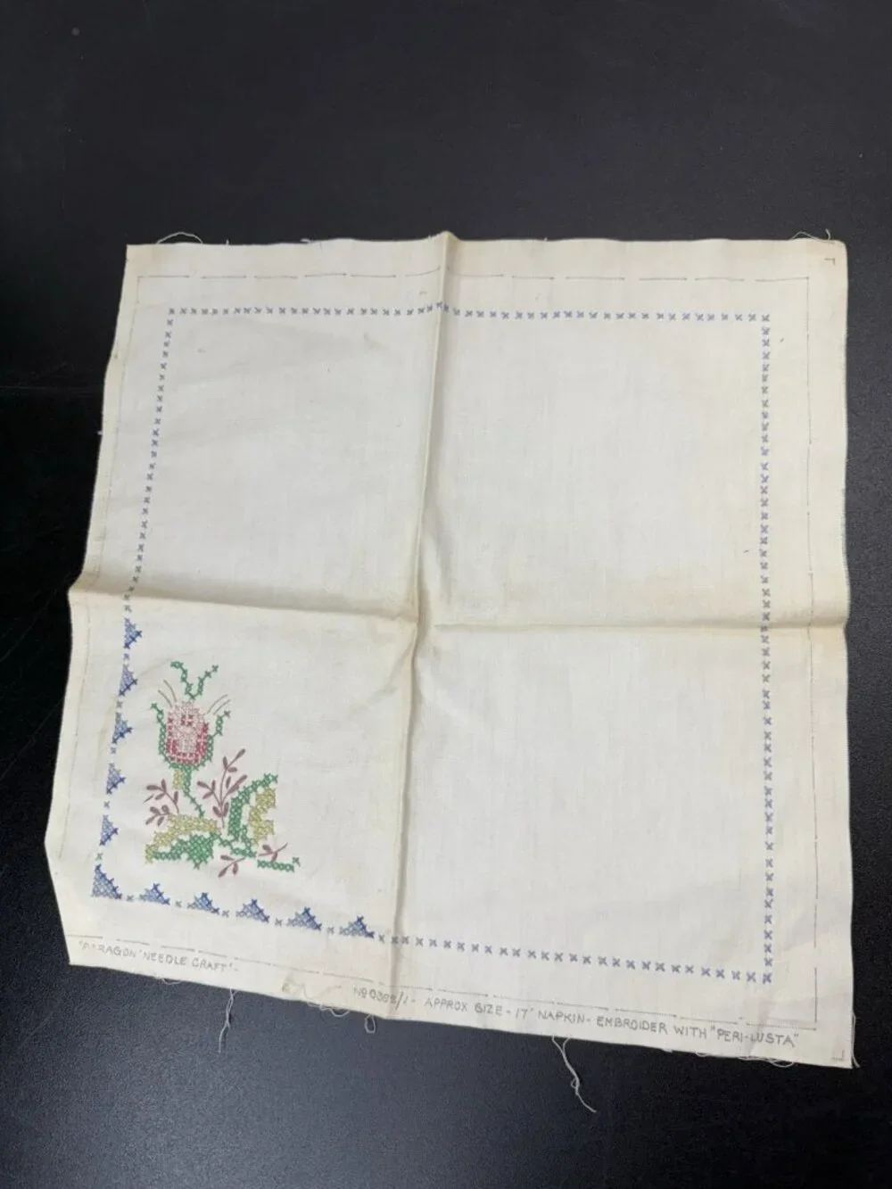 4 Vintage Paragon Needlecraft Napkins 0362 Linen Stamped Floral Pattern 17”